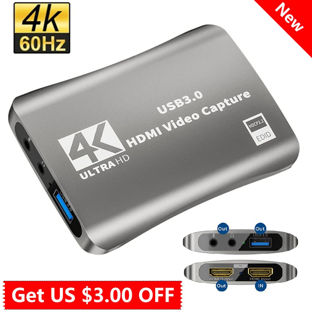 HD Video Capture Card 4K 60fps USB 3.0 Loop-out HDMI-compatible With Audio Mic Streaming For PS4 5 Nintendo Switch Game Capture