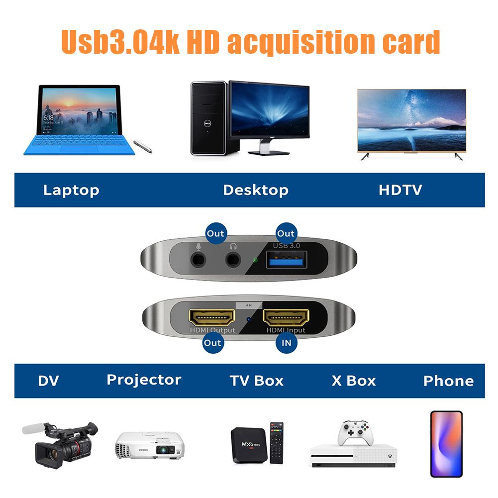 HD Video Capture Card 4K 60fps USB 3.0 Loop-out HDMI-compatible With Audio Mic Streaming For PS4 5 Nintendo Switch Game Capture