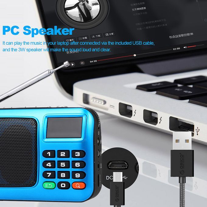 W405 FM Digital Radio Portable USB Wired Computer Speaker