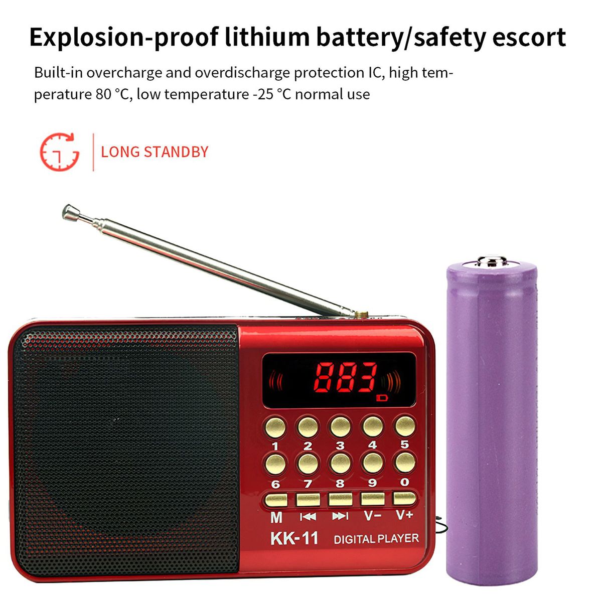 Portable Radio AM FM Pocket Radio Shortwave FM Speaker Transistor Receiver TF Card USB REC Recorder Sleep Time Battery Powered