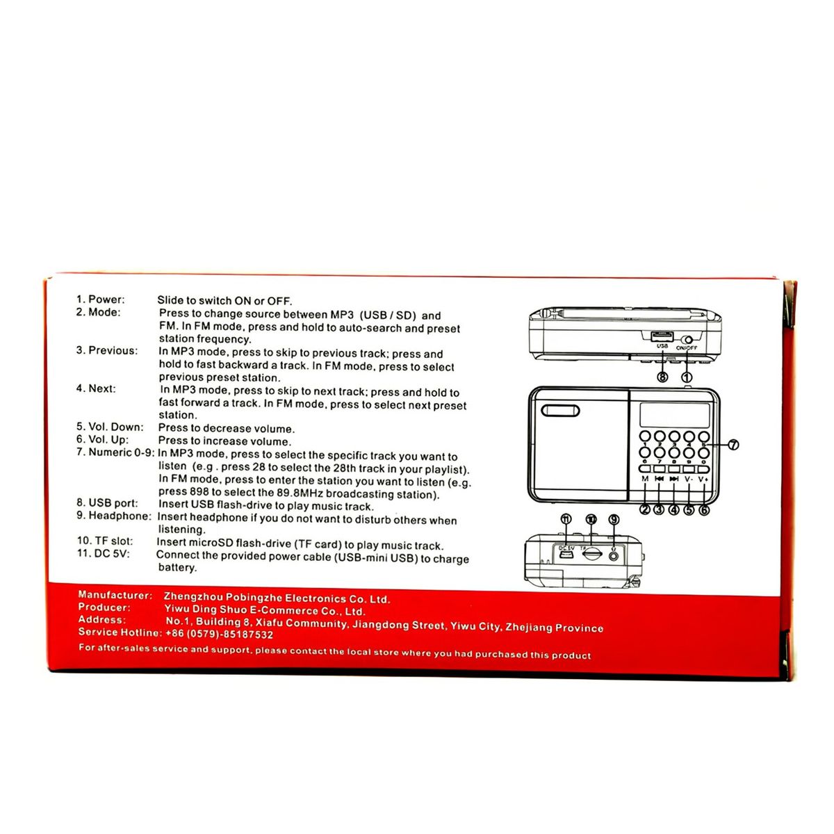 Portable Radio AM FM Pocket Radio Shortwave FM Speaker Transistor Receiver TF Card USB REC Recorder Sleep Time Battery Powered