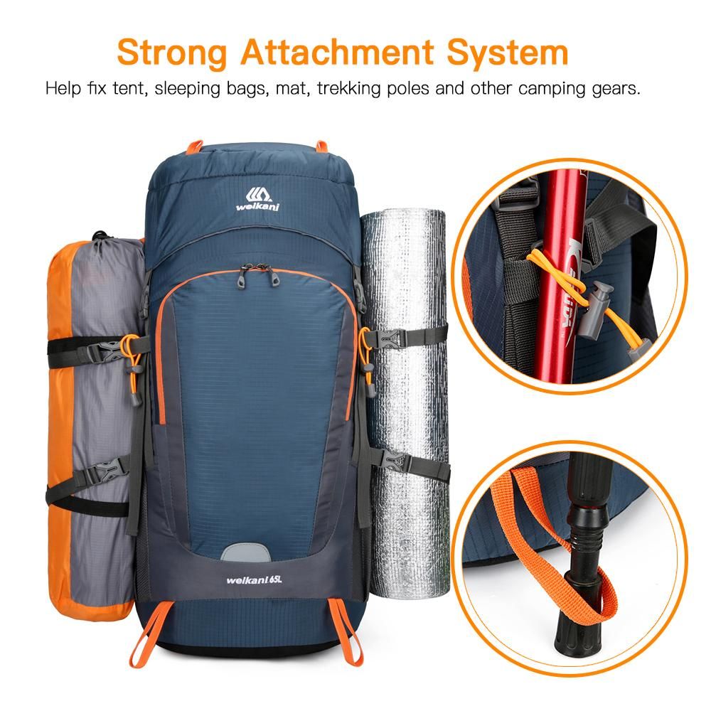 65L Water-resistant Hiking Backpack with Rain Cover Outdoor Sport Travel Daypack for Camping Climbing Mountaineering