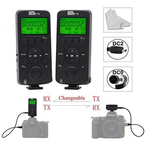 Pixel T6 Wireless Timer Shutter Remote Control LCD With DC0/DC2 Cable For Nikon D500 D600 D610 D750 D850 D3100 D3200 D3300 D5000 D5100 D5200 D7000 D7100 Cameras+Inseesi Clean Cloth CUIII