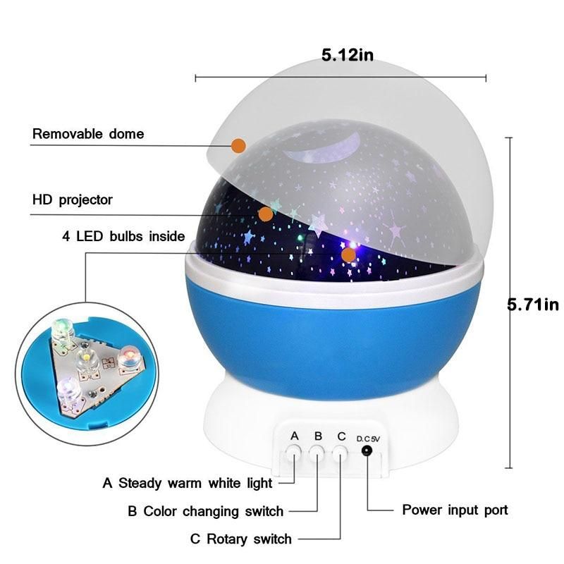 Star Projector Lamp Children Bedroom LED Night Light Baby Lamp Decor Rotating Starry Nursery Moon Galaxy Projector Table Lamp