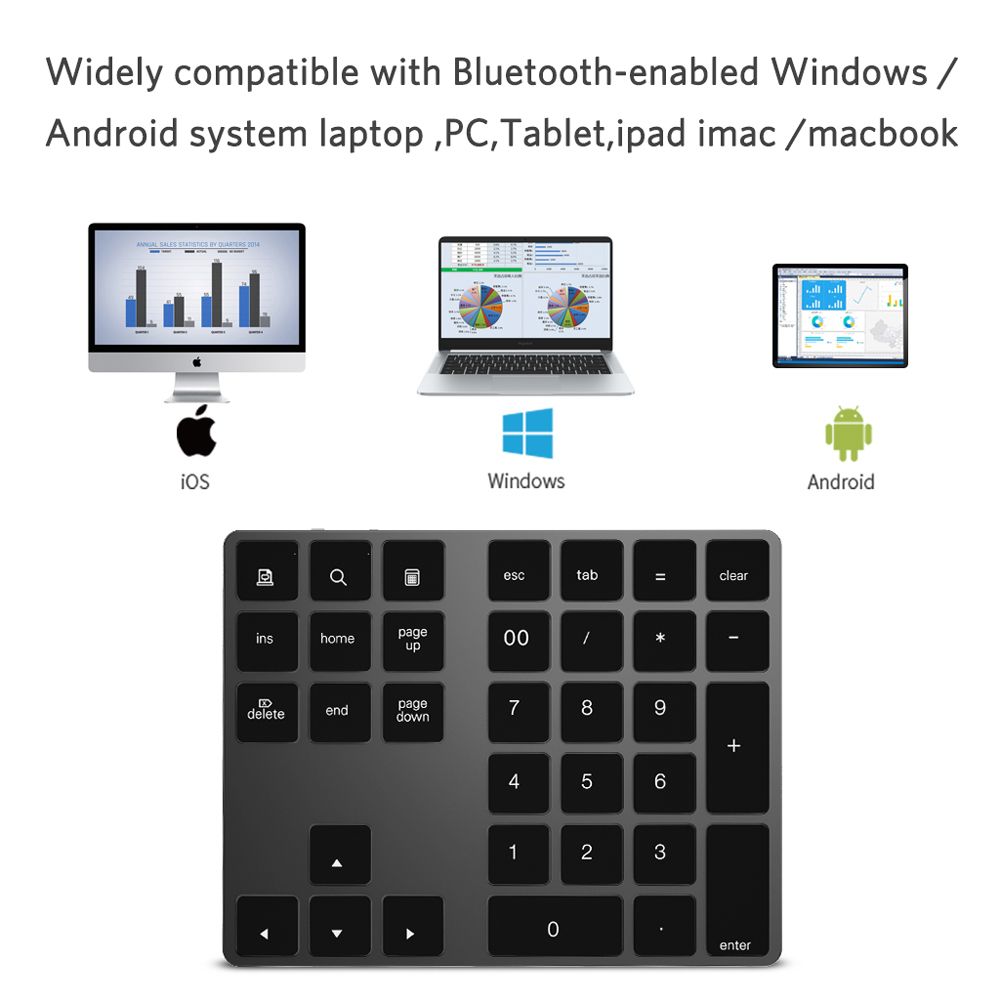 Wireless Numeric Keyboard Aluminium 34 Key BT Keyboard