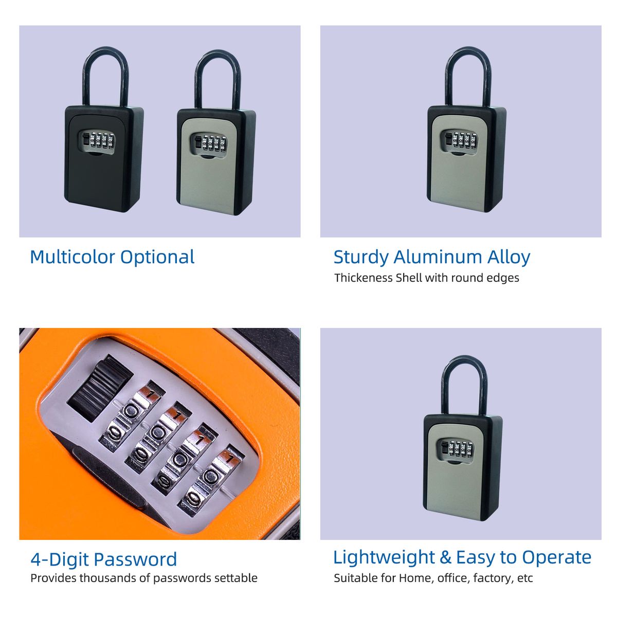 Key Storage Lock Box With Dust Cover Aluminum Alloy 4-Digit
