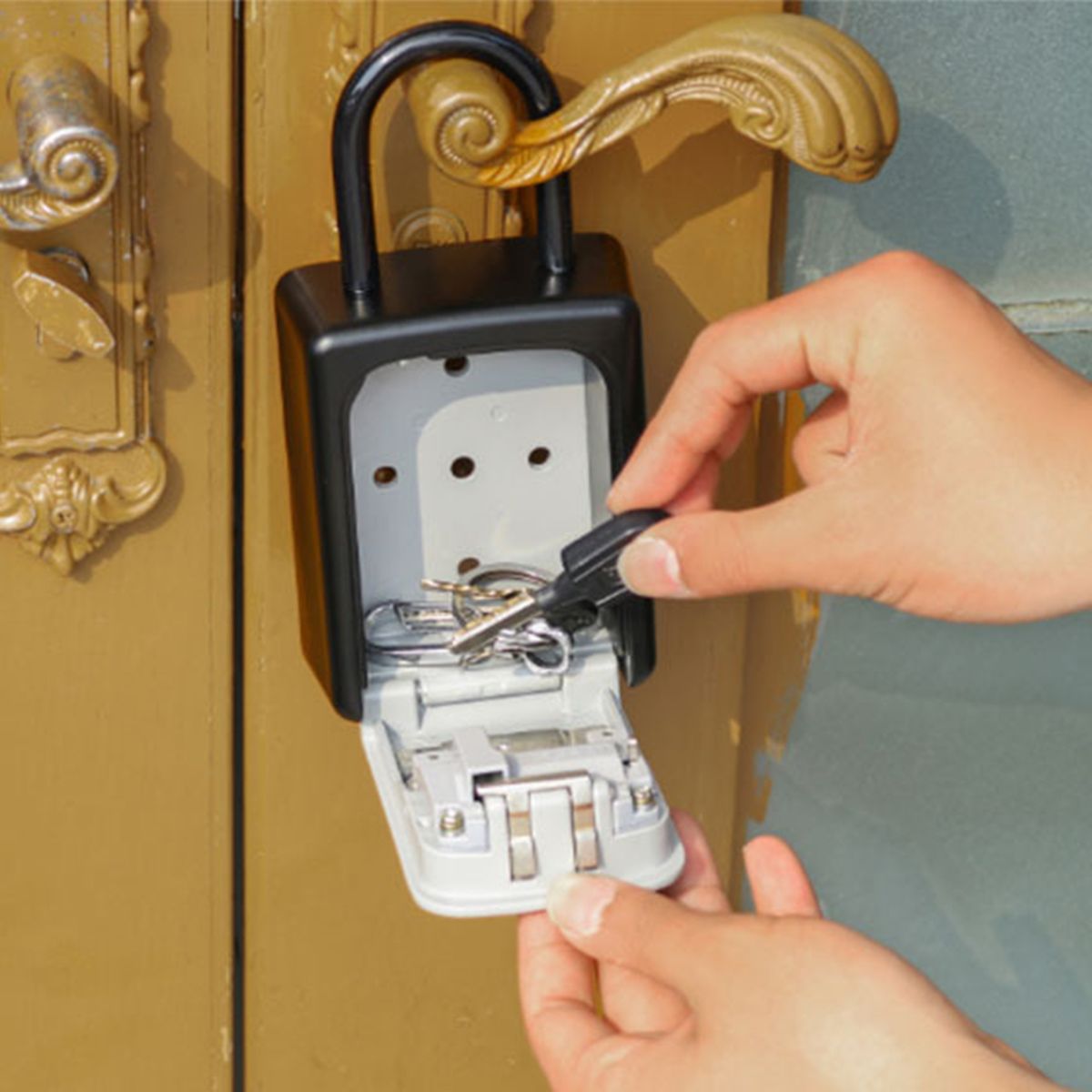 Key Storage Lock Box With Dust Cover Aluminum Alloy 4-Digit