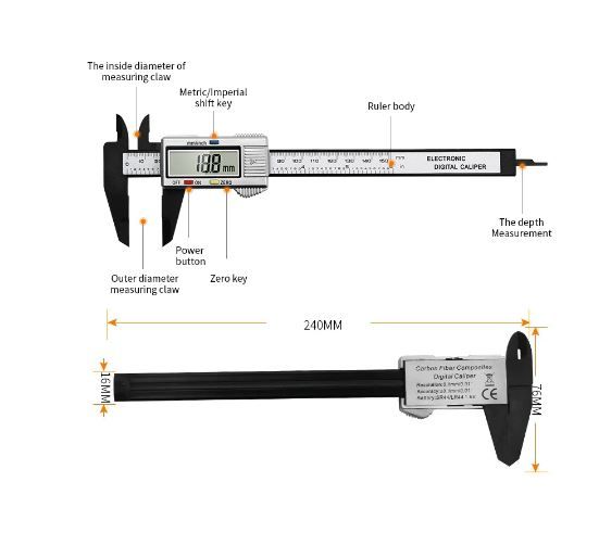 150mm Electronic Digital Caliper Carbon Fiber Dial Vernier