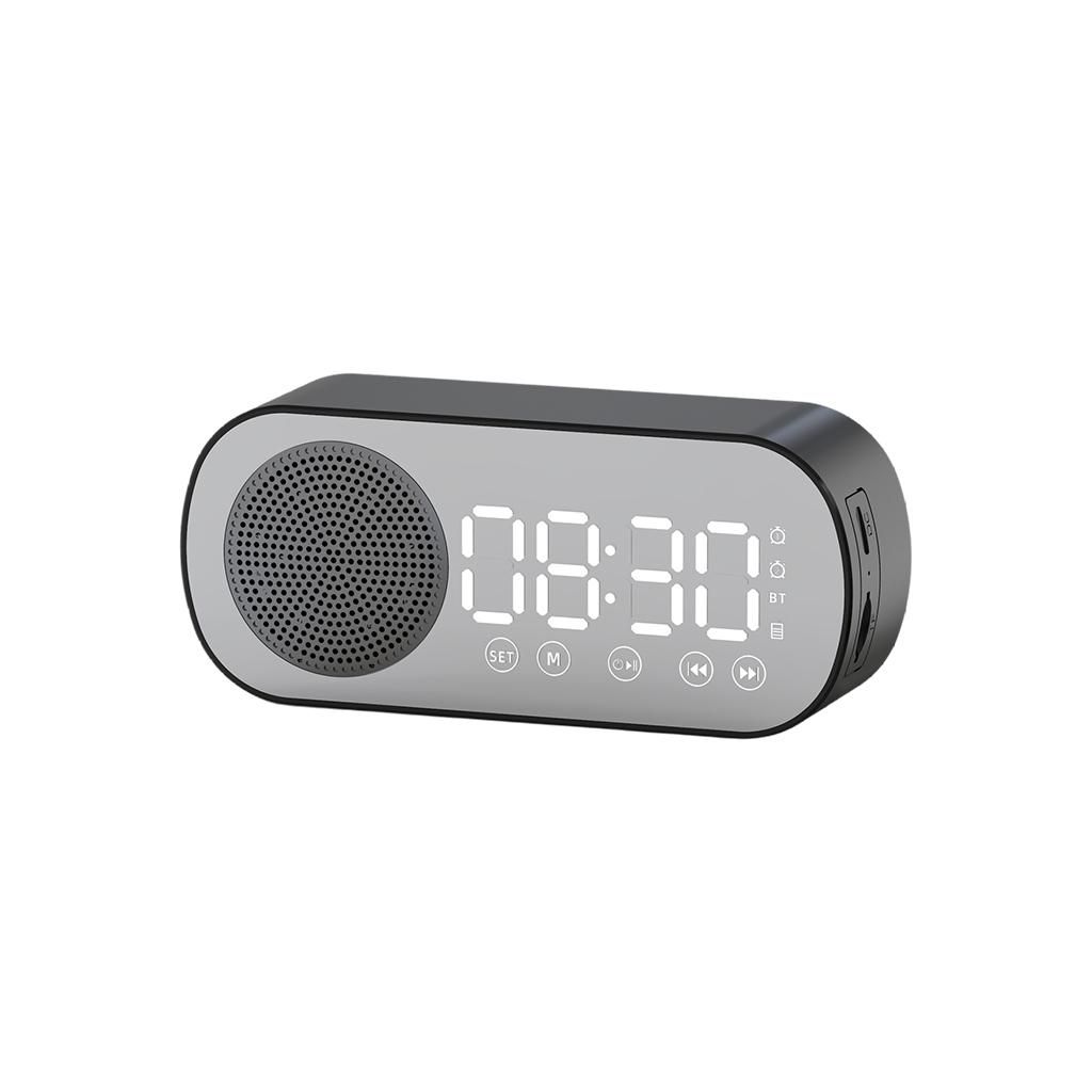 Bluetooth Speaker Alarm Clock Dual Clock  Mirror Black