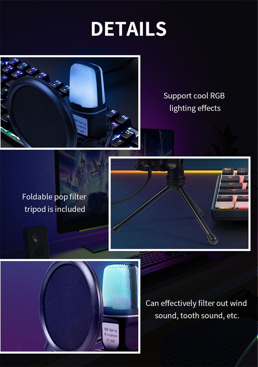 RGB Microphone With Tripod Pop Filter And Usb Connection