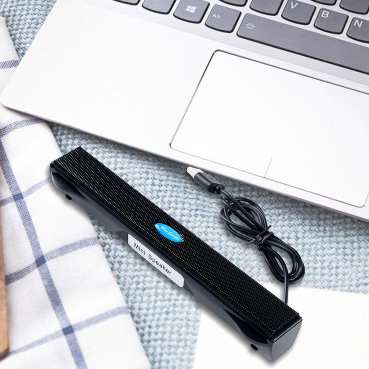 Clip On USB Powered Computer Speaker Soundbar Mini For PC Laptop Black