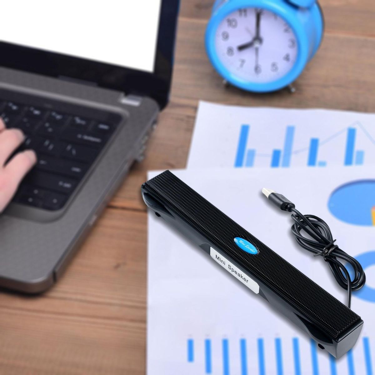 Clip On USB Powered Computer Speaker Soundbar Mini For PC Laptop Black
