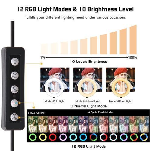New 15 Colour RGBambient Ring Light + Phone Stand Tripod Set