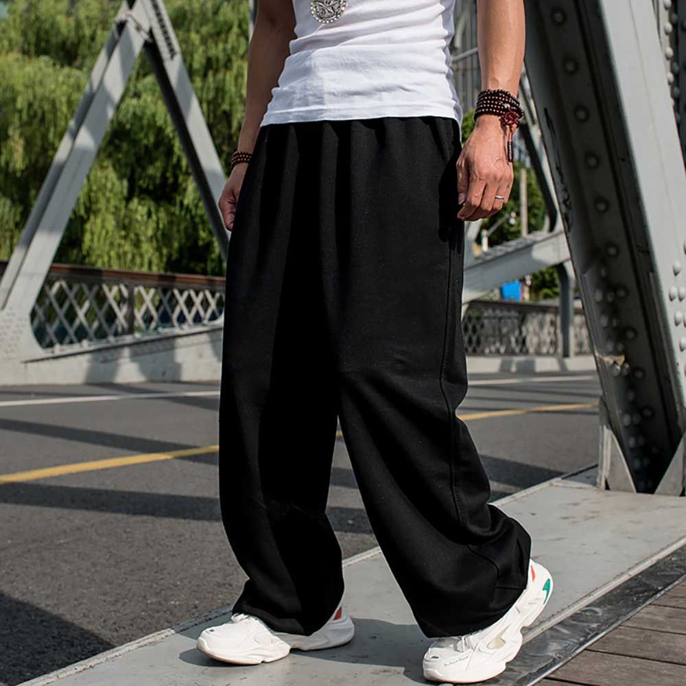 (Black)Plus Size Hiphop Sweatpants Men Casual Harem Joggers Loose Baggy Wide Leg