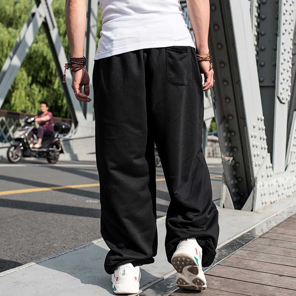 (Black)Plus Size Hiphop Sweatpants Men Casual Harem Joggers Loose Baggy Wide Leg