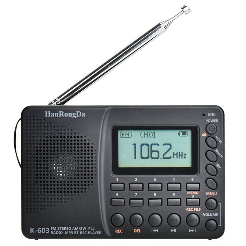 K-603 Full Band Radio Bluetooth FM AM SW Portable Pocket Radios MP3 Digital REC Recorder Support Micro-SD Card