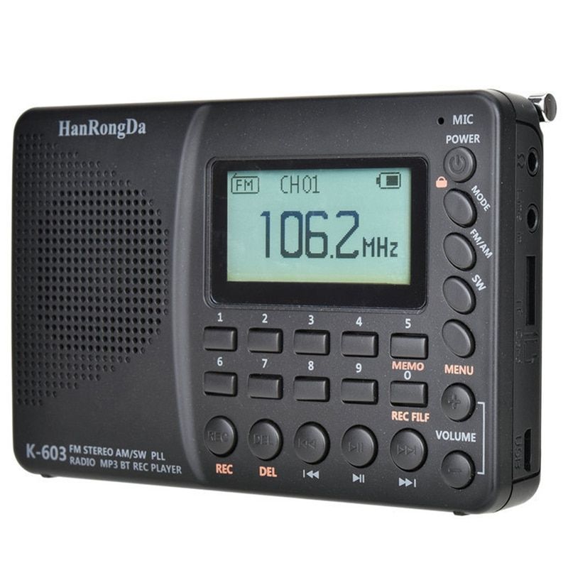 K-603 Full Band Radio Bluetooth FM AM SW Portable Pocket Radios MP3 Digital REC Recorder Support Micro-SD Card