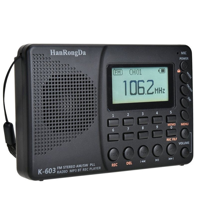 K-603 Full Band Radio Bluetooth FM AM SW Portable Pocket Radios MP3 Digital REC Recorder Support Micro-SD Card