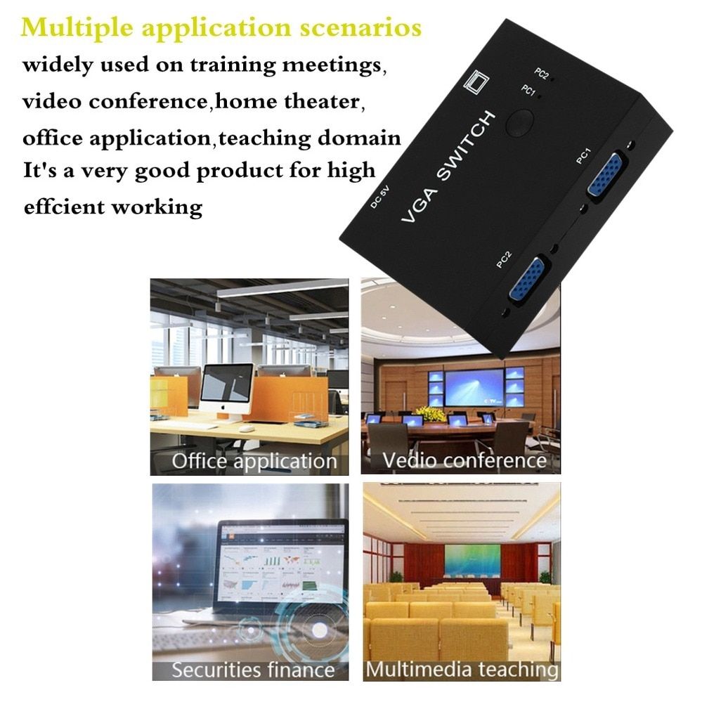 2 In 1 Out VGA Switcher 2 Port VGA Switch Box VGA For Consoles Set-top Boxes 2 Hosts Share 1 Display Notebook Projector