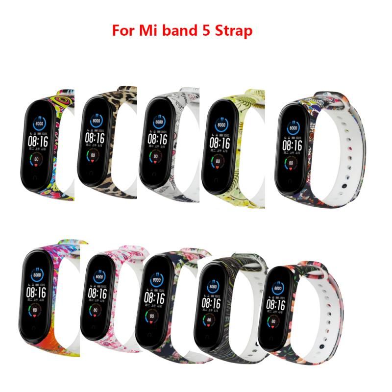 For Mi Band 5 Strap Replacement Wristband For Xiaomi Miband 5 Universal Silicone Colorful Flowers Wrist Strap For Mi5 Belt New