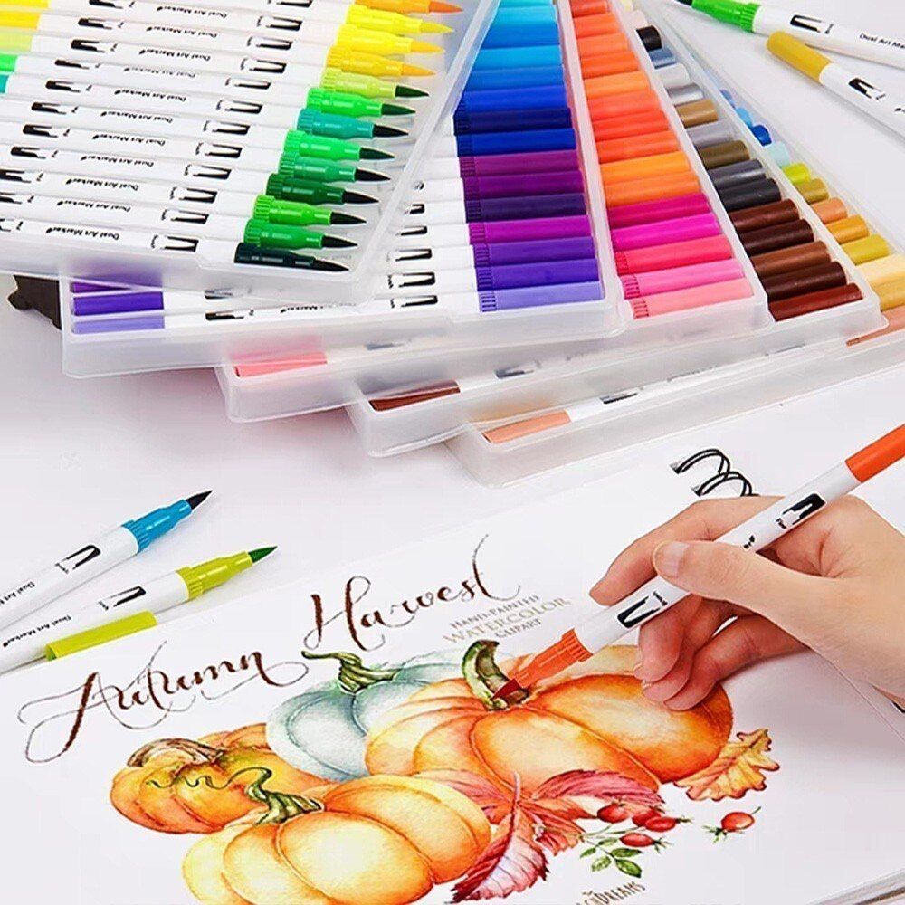 24/60/100 Fineliner Drawing Marker Dual Tip Art Marker Watercolor Brush Pen Animation Manga Sketch Drawing Watercolor Brush Pen