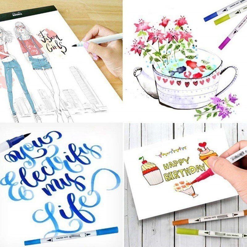 24/60/100 Fineliner Drawing Marker Dual Tip Art Marker Watercolor Brush Pen Animation Manga Sketch Drawing Watercolor Brush Pen