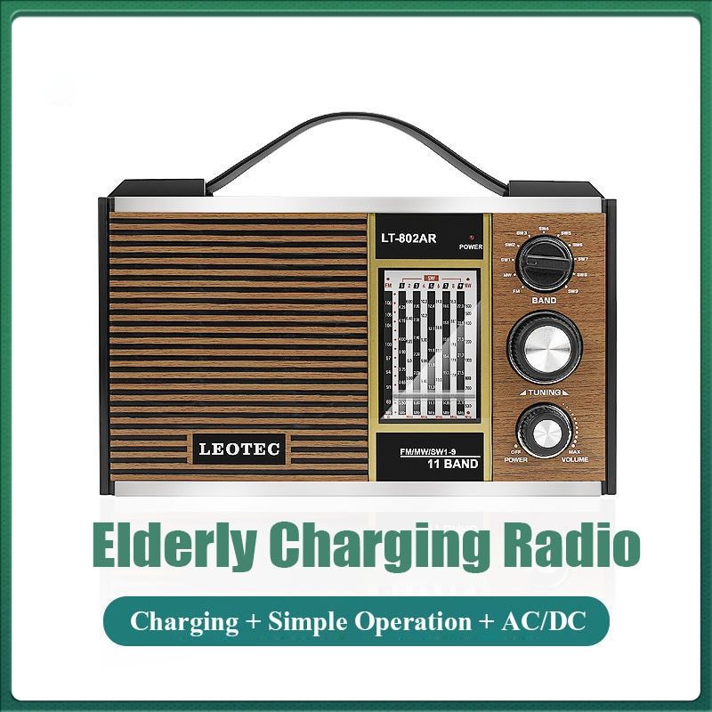 Retro Full Band Radio Portable FM/MW/SW Radio Reciever Built-In Large Capacity Battery Support Headphone Play AC/DC Power Supply