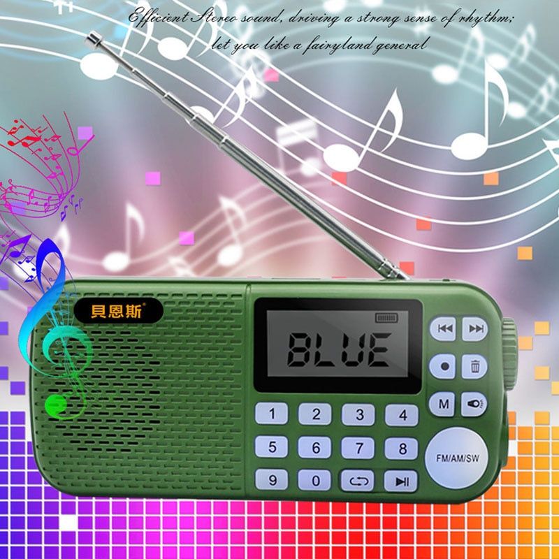 Portable FM AM SW Radio Receiver Bluetooth Speaker MP3 Music Player With LED Flashlight Support TF Card USB AUX Recording Delete