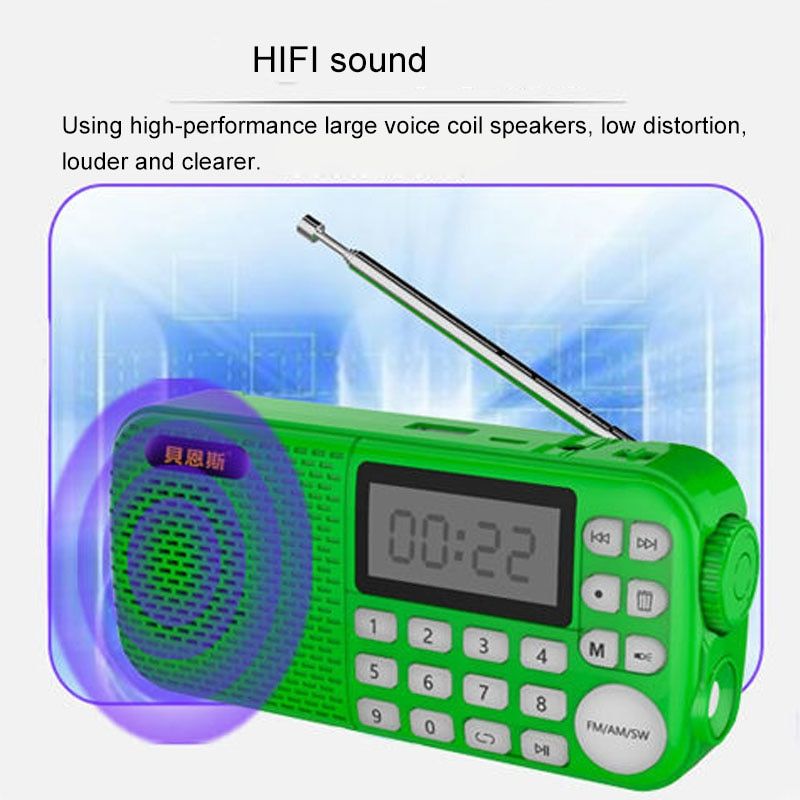 Portable FM AM SW Radio Receiver Bluetooth Speaker MP3 Music Player With LED Flashlight Support TF Card USB AUX Recording Delete