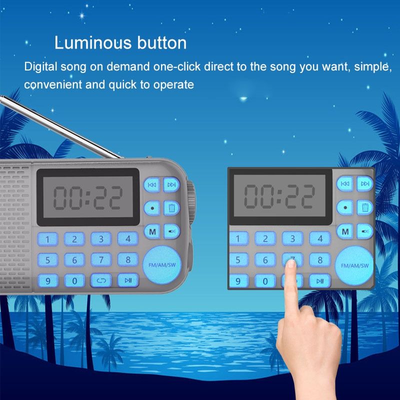 Portable FM AM SW Radio Receiver Bluetooth Speaker MP3 Music Player With LED Flashlight Support TF Card USB AUX Recording Delete