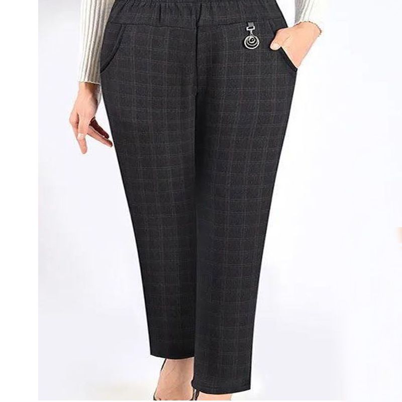 (Plaid)Spring Autumn Fashion Trend Striped Plus Size Trousers Women Oversized Simple Loose Pockets Plaid Lady Pants 8XL Female Clothes SAB