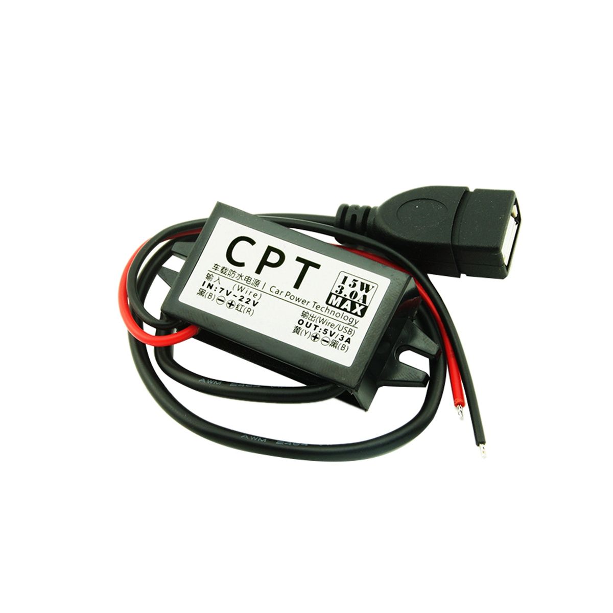 DC 7-22V to 5V 3A USB Female Converter Regulator Waterproof for Car with Overload Over Low Voltage Protection