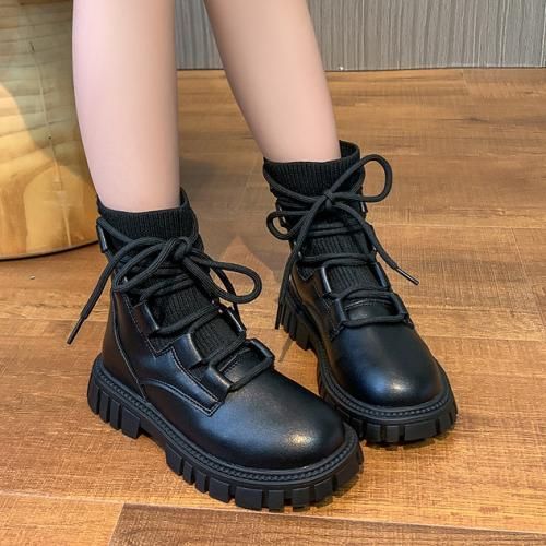 Girls Boots Fashion Children's Leather Short Boots-XHXL-218/Black