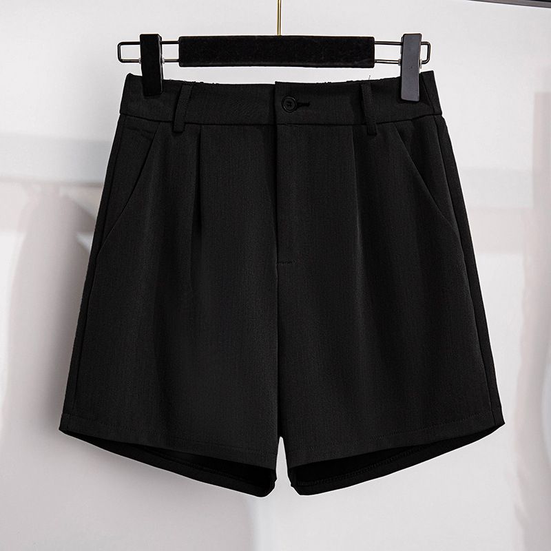 (Black)150Kg Plus Size Women's Summer High Waist Suit Five Points Loose Wide Leg Pants Black Gray Hip 150cm 5XL 6XL 7XL 8XL 9XL SAB