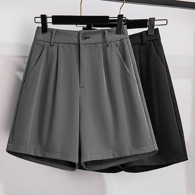 (Black)150Kg Plus Size Women's Summer High Waist Suit Five Points Loose Wide Leg Pants Black Gray Hip 150cm 5XL 6XL 7XL 8XL 9XL SAB