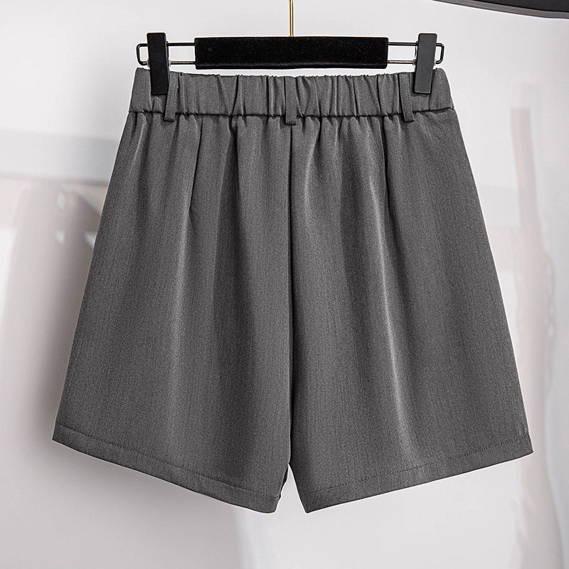 (Black)150Kg Plus Size Women's Summer High Waist Suit Five Points Loose Wide Leg Pants Black Gray Hip 150cm 5XL 6XL 7XL 8XL 9XL SAB