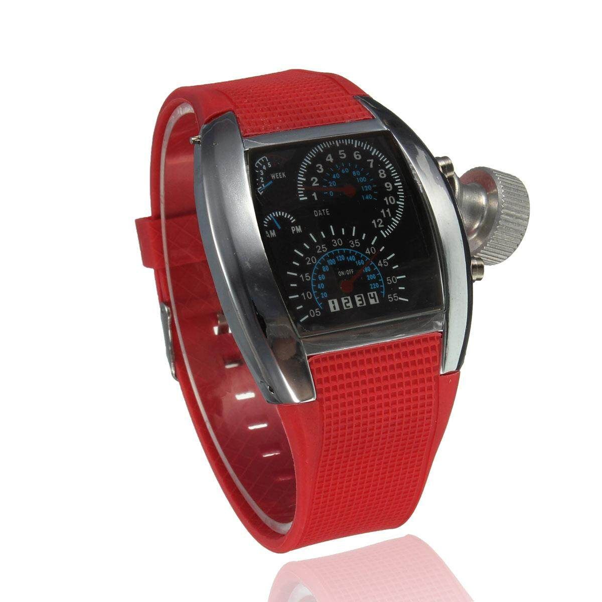 Unisex Fashional Square Silicone Rubber Band Blue Binary DOT LED Display Wrist Watch Watch BLACK, RED, BLUE, WHITE, COFFEE White