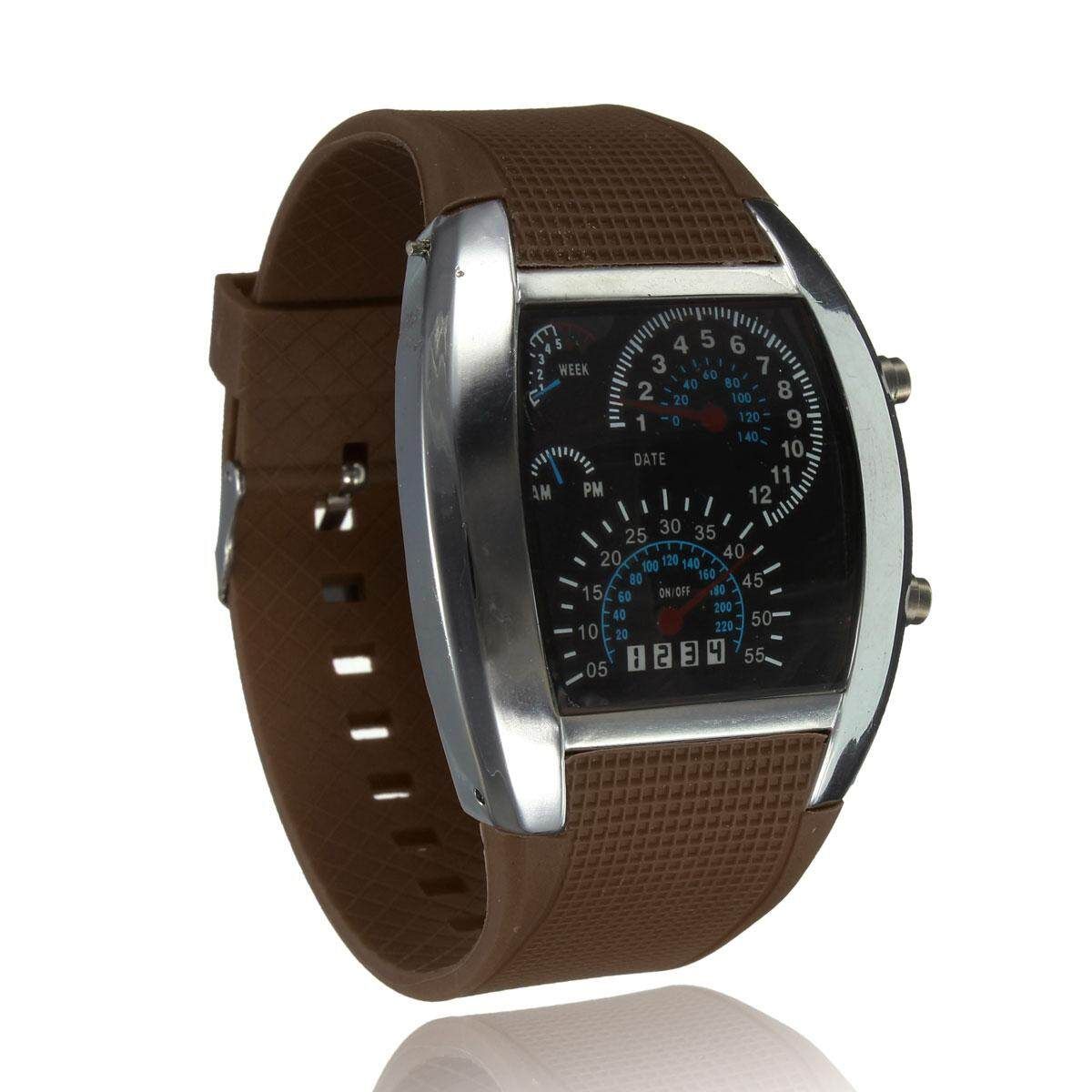 Unisex Fashional Square Silicone Rubber Band Blue Binary DOT LED Display Wrist Watch Watch BLACK, RED, BLUE, WHITE, COFFEE White