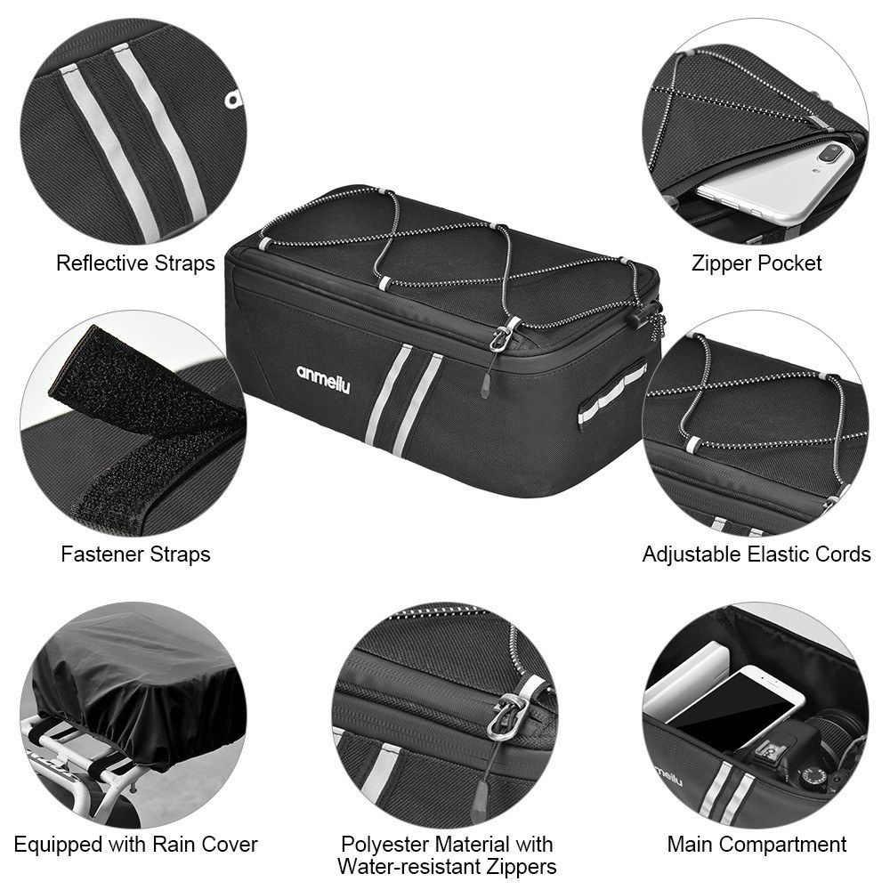7L Bike Trunk Bag With Rain Cover Bicycle Rear Bag Bike Rack
