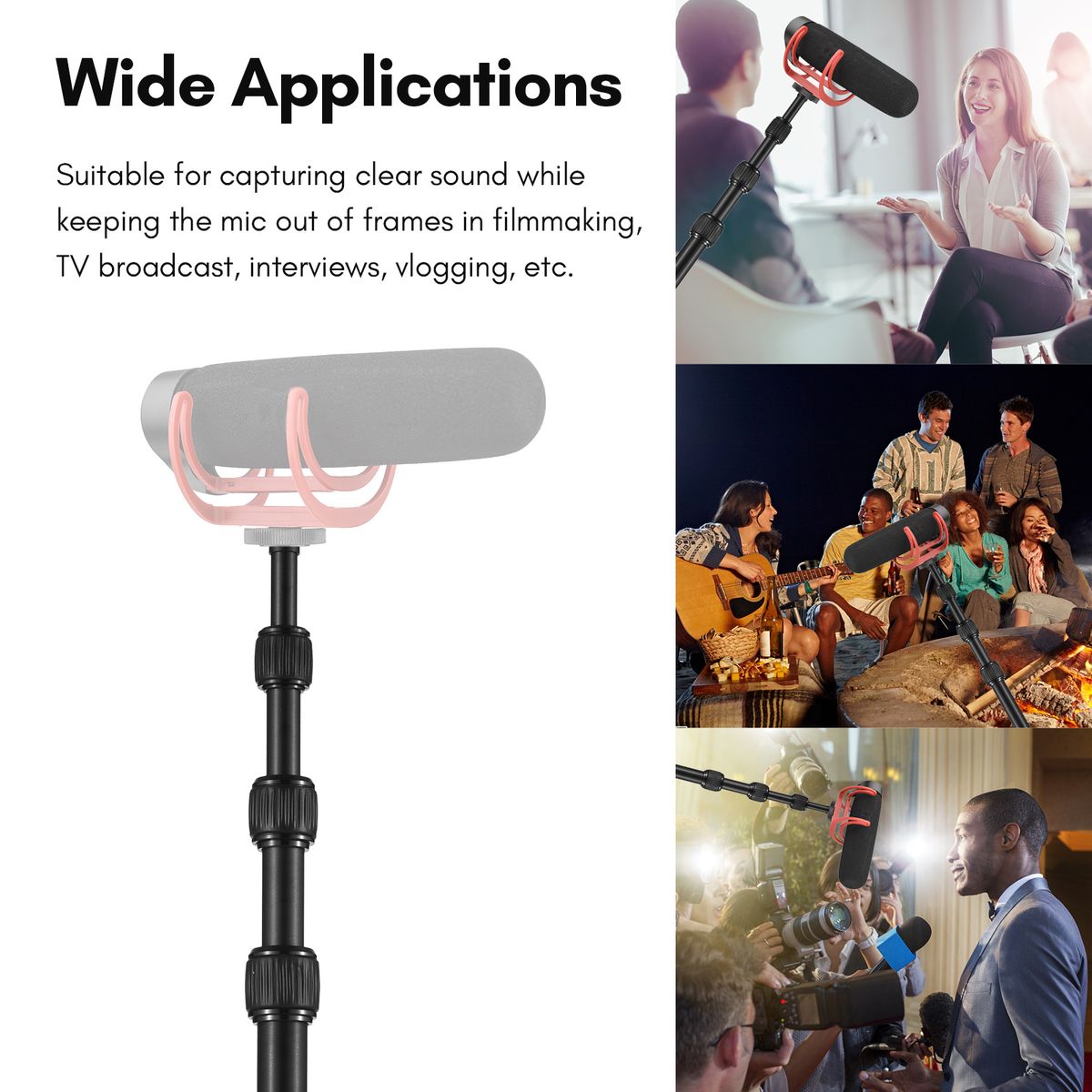 Handheld Microphone Boom Arm 5-Section Extendable