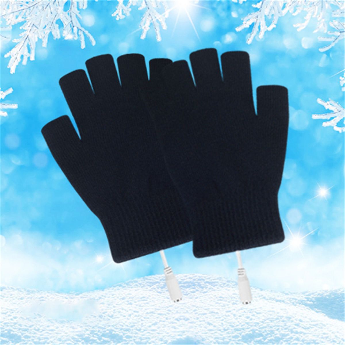 1 Pair Electric Gloves Knitted Warm Heated Thermal Gloves Black