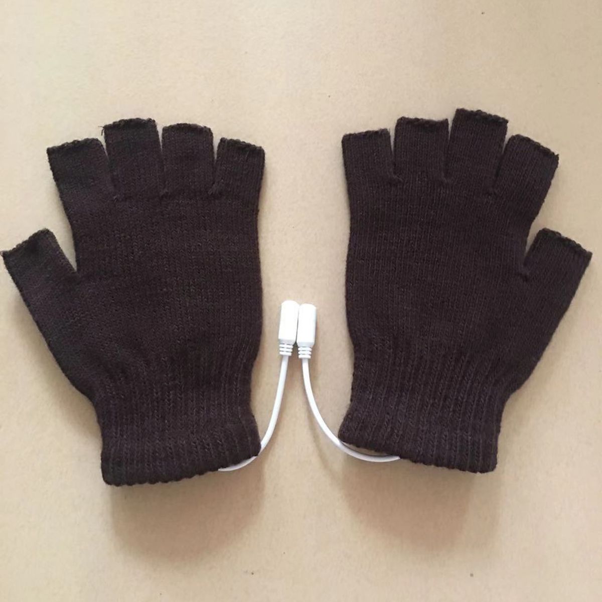 1 Pair Electric Gloves Knitted Warm Heated Thermal Gloves Coffee