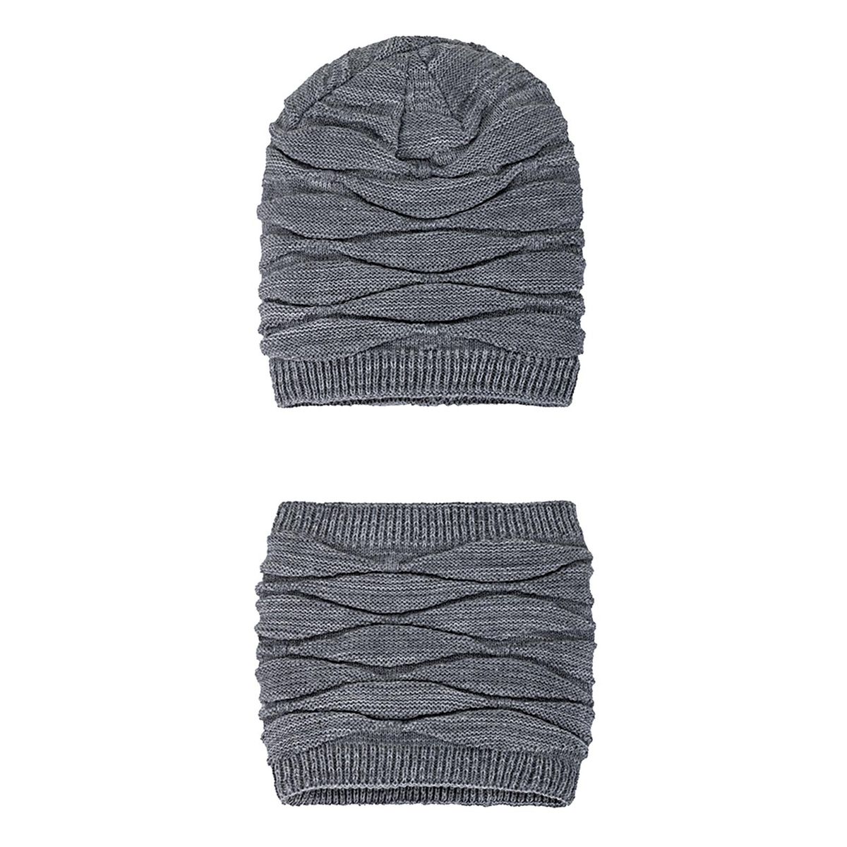 2PcsSet Knit Hat Neck Warmer Fall Winter Female Male Knit Cap Scarf Kit Grey
