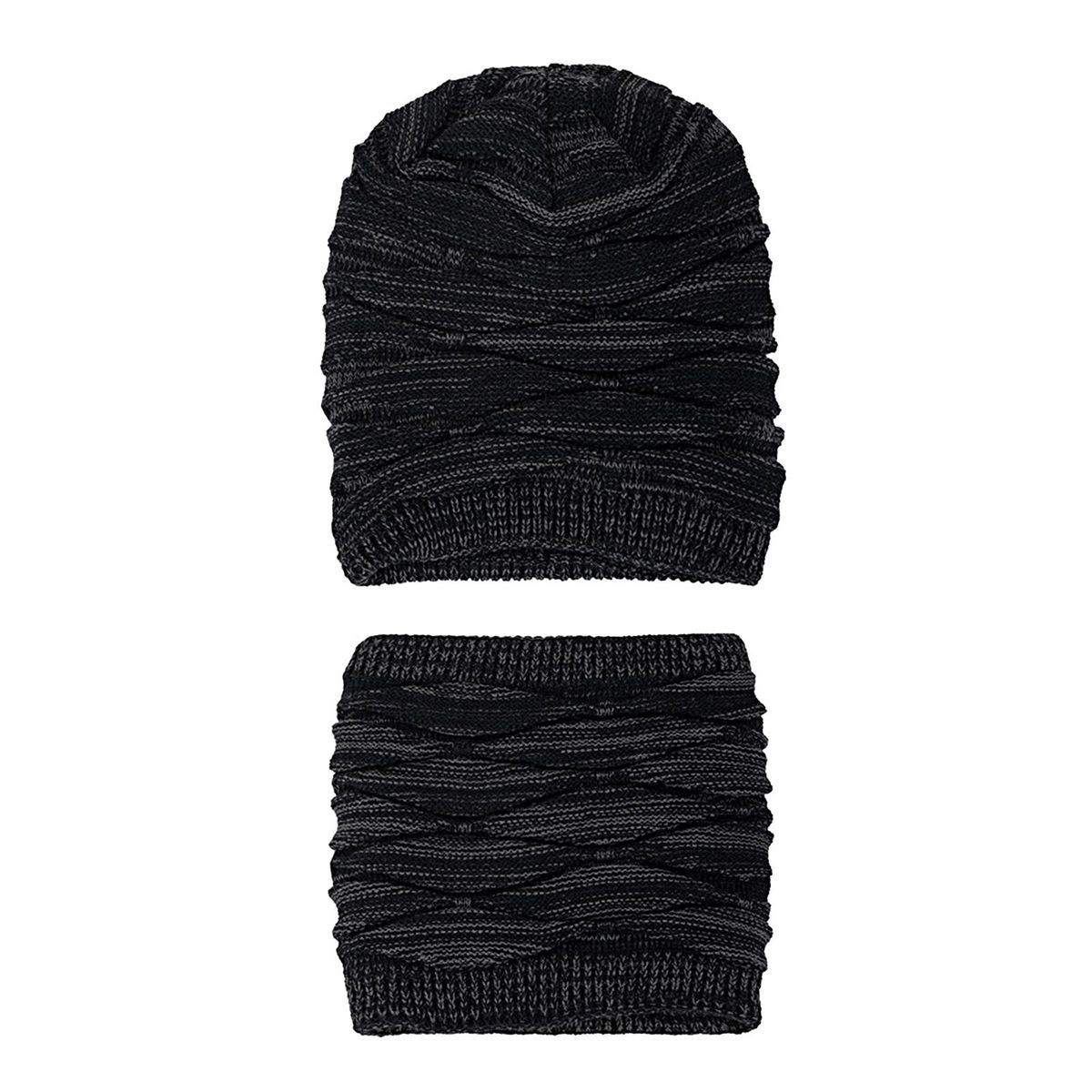 2PcsSet Knit Hat Neck Warmer Fall Winter Female Male Knit Cap Scarf Kit Black