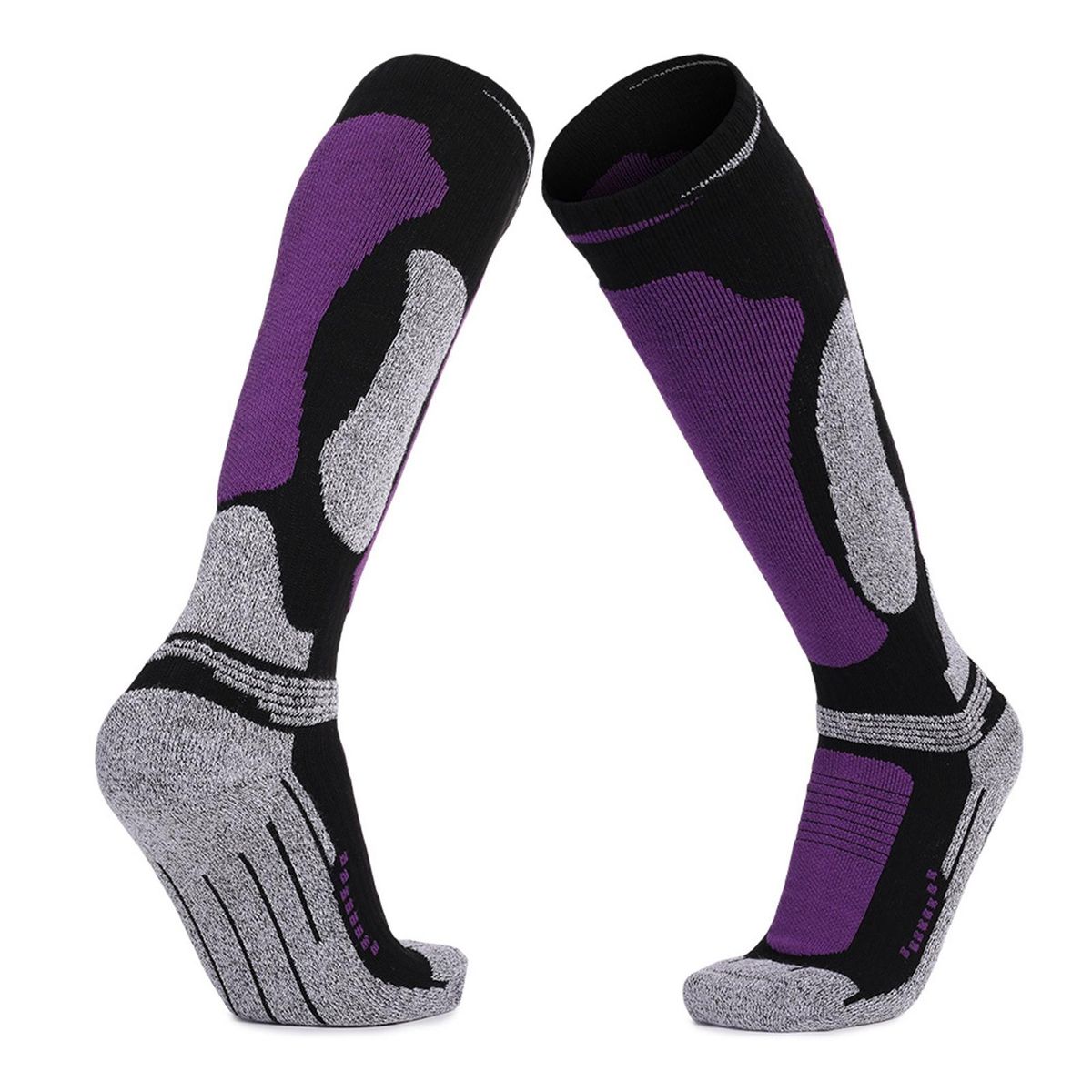 1 Pair Unisex Ski Socks High Stretch Anti Slip Thermal Socks Purple