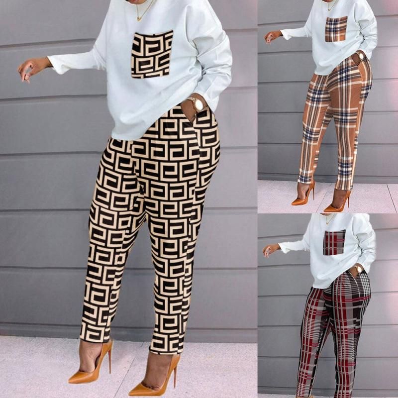 Women's Spring New Fashion Print Long Sleeve Large Size Loose Women's Casual Set