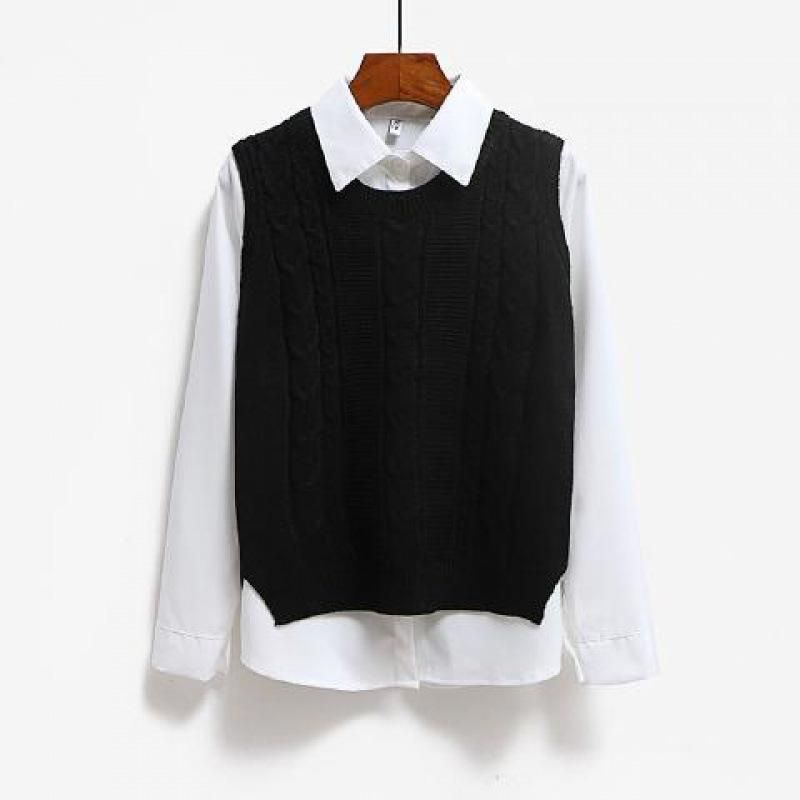 Two piece set+new Korean version outerwear round neck knitted short women's outerwear sleeveless