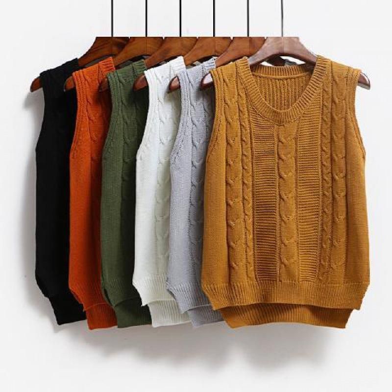 Two piece set+new Korean version outerwear round neck knitted short women's outerwear sleeveless