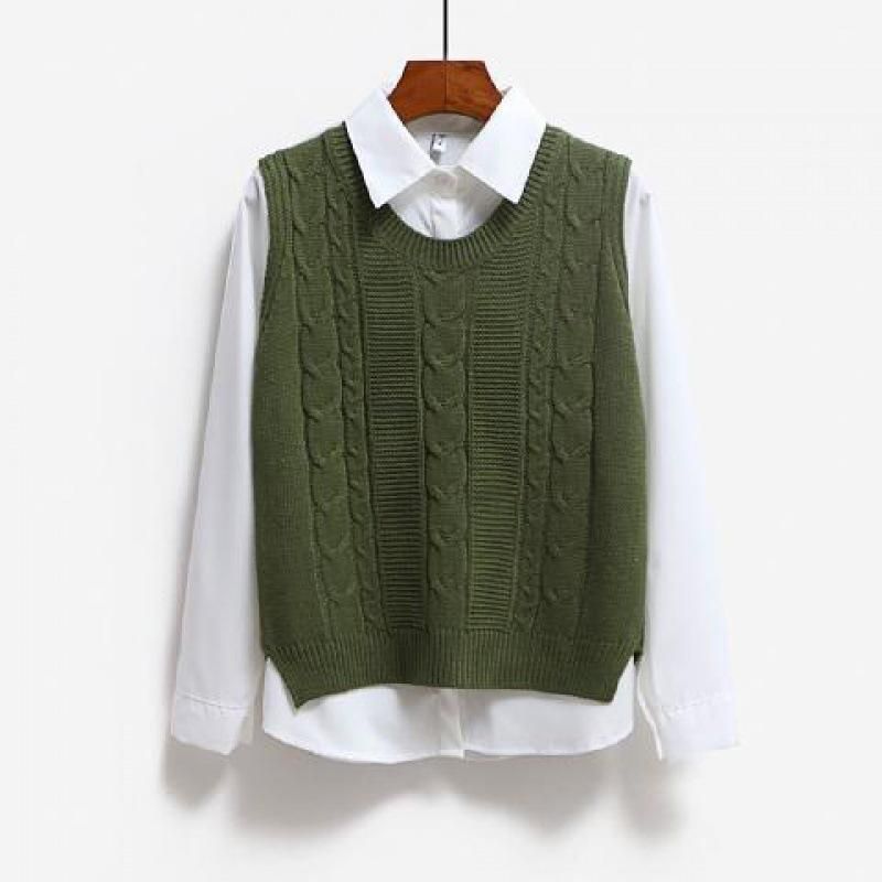 Two piece set+new Korean version outerwear round neck knitted short women's outerwear sleeveless