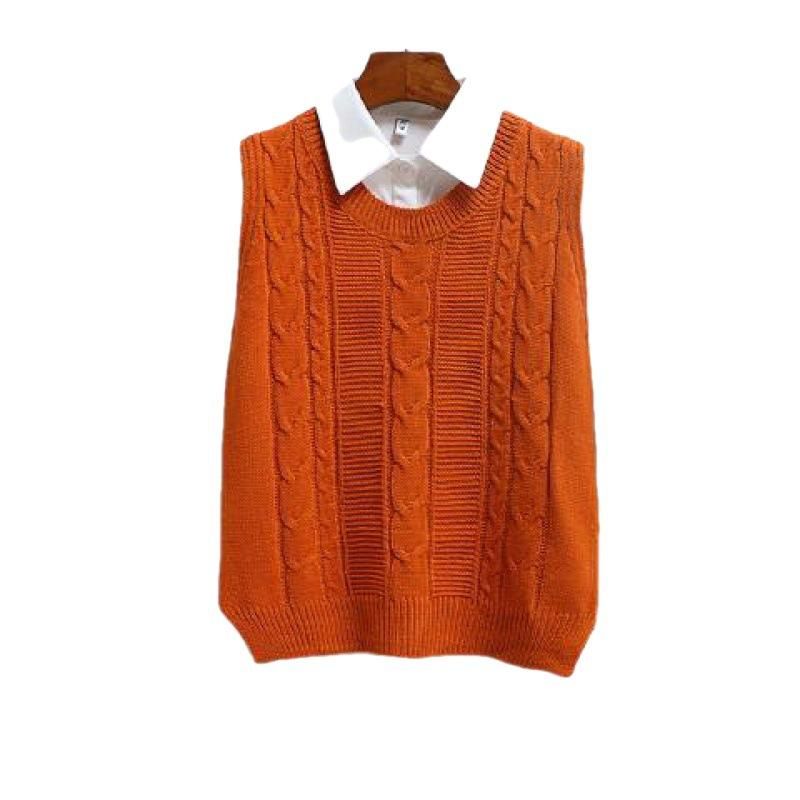 Two piece set+new Korean version outerwear round neck knitted short women's outerwear sleeveless